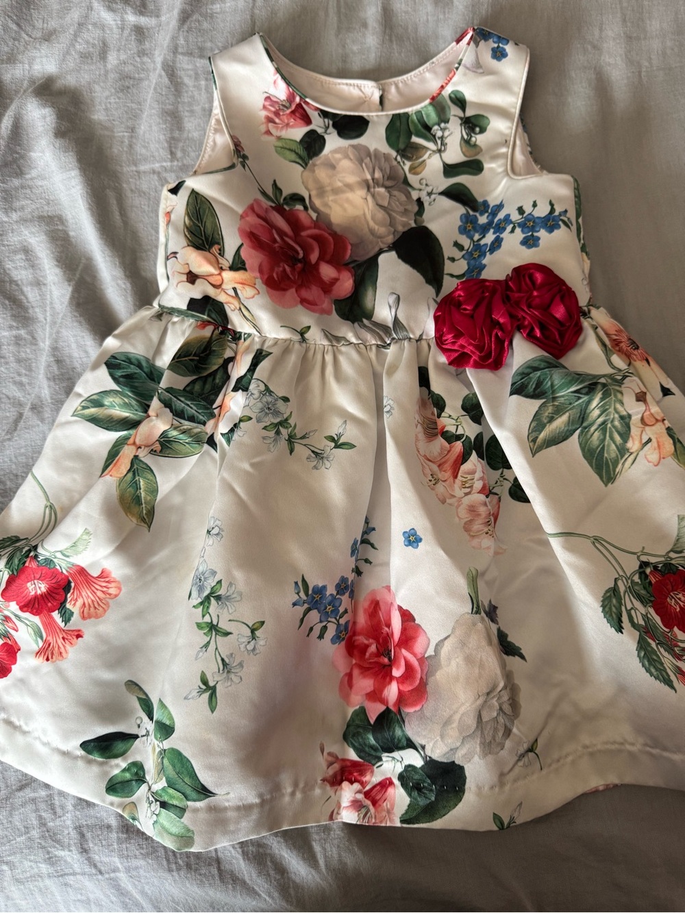 Pippa & Julie Ivory Floral Dress with Red and Green Accents